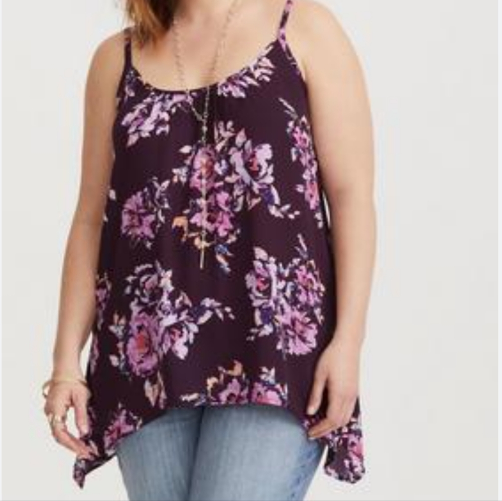 New Torrid Cami Top Wine Purple Floral Spagehetti Straps Spring Woman Plus 2X